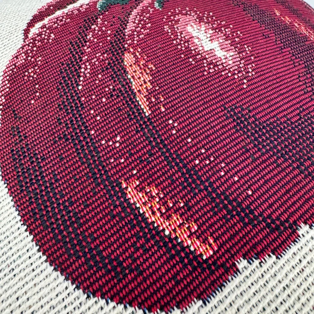 Vtg Needlepoint Tomato Decorative Pillow Checkered Border about 13.5x13in‎ READ